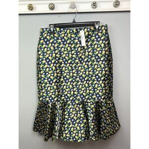 J.Crew 365 Skirt Womens 12 Navy Lemon Print Jacquard Ruffle Peplum Hem NEW